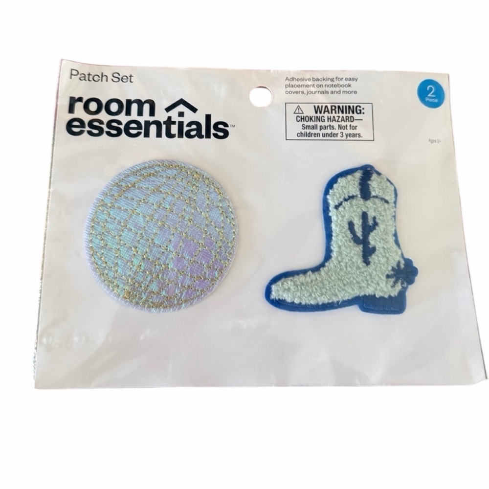 Room Essentials 2 Piece Adhesive Back Patch Set Cowboy Boot and Globe - NEW